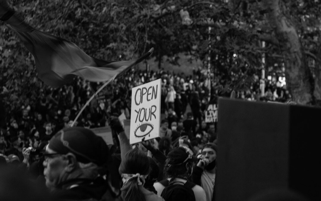 crowd at protest rally